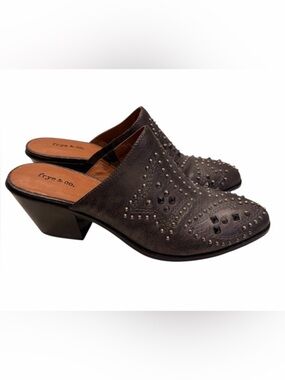 Frye & co. Distressed Leather Studded Heeled Mules Shoes - Phoenix - Pewter 9M